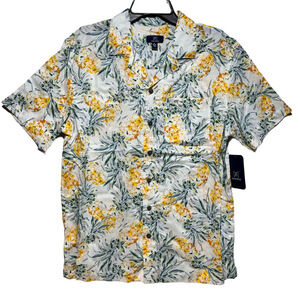George Men's Pineapple Print Shirt White Yellow Green Medium NWT
